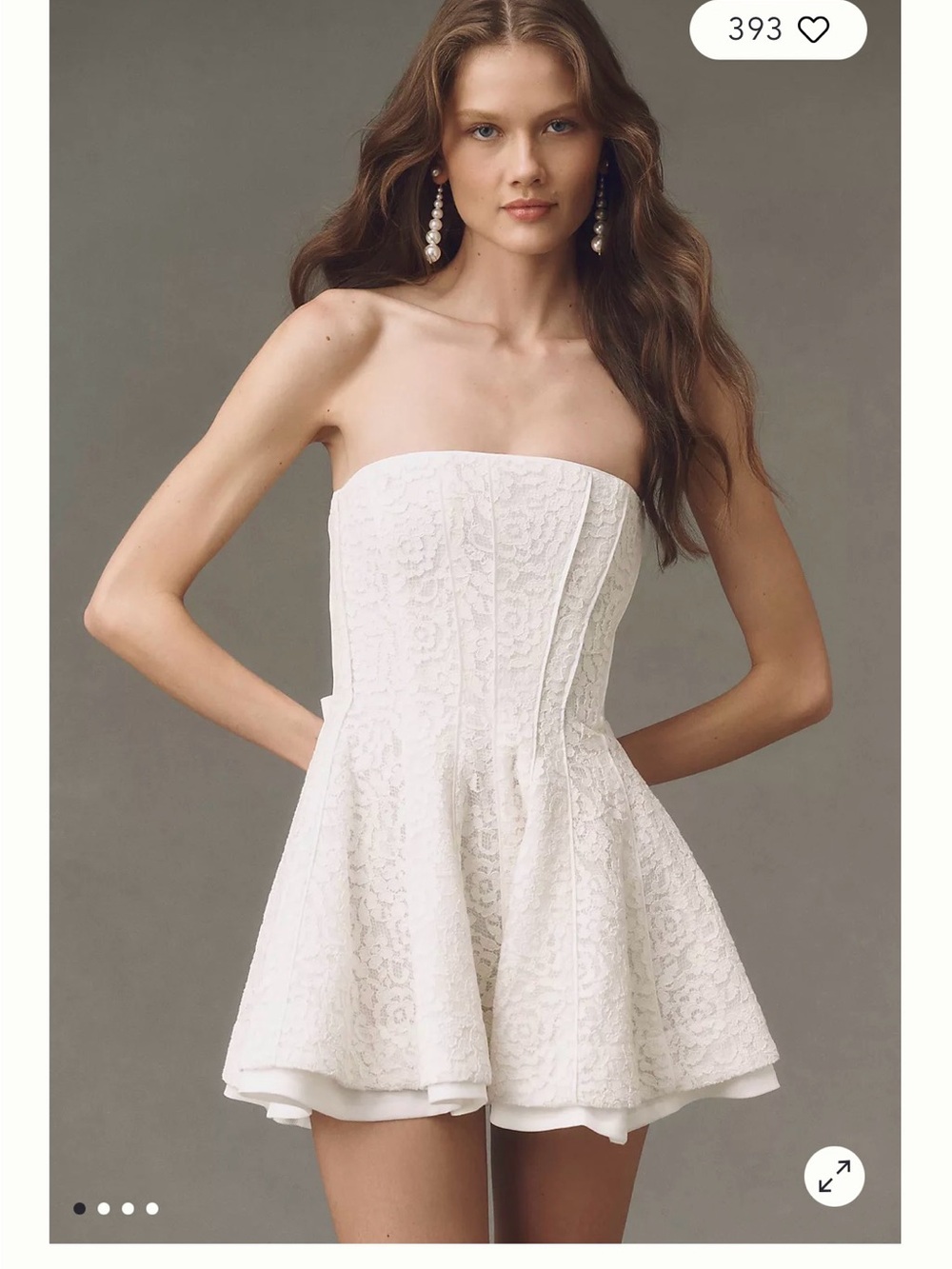 Anthropologie White Strapless Lace Fit-and-Flare Mini Dress